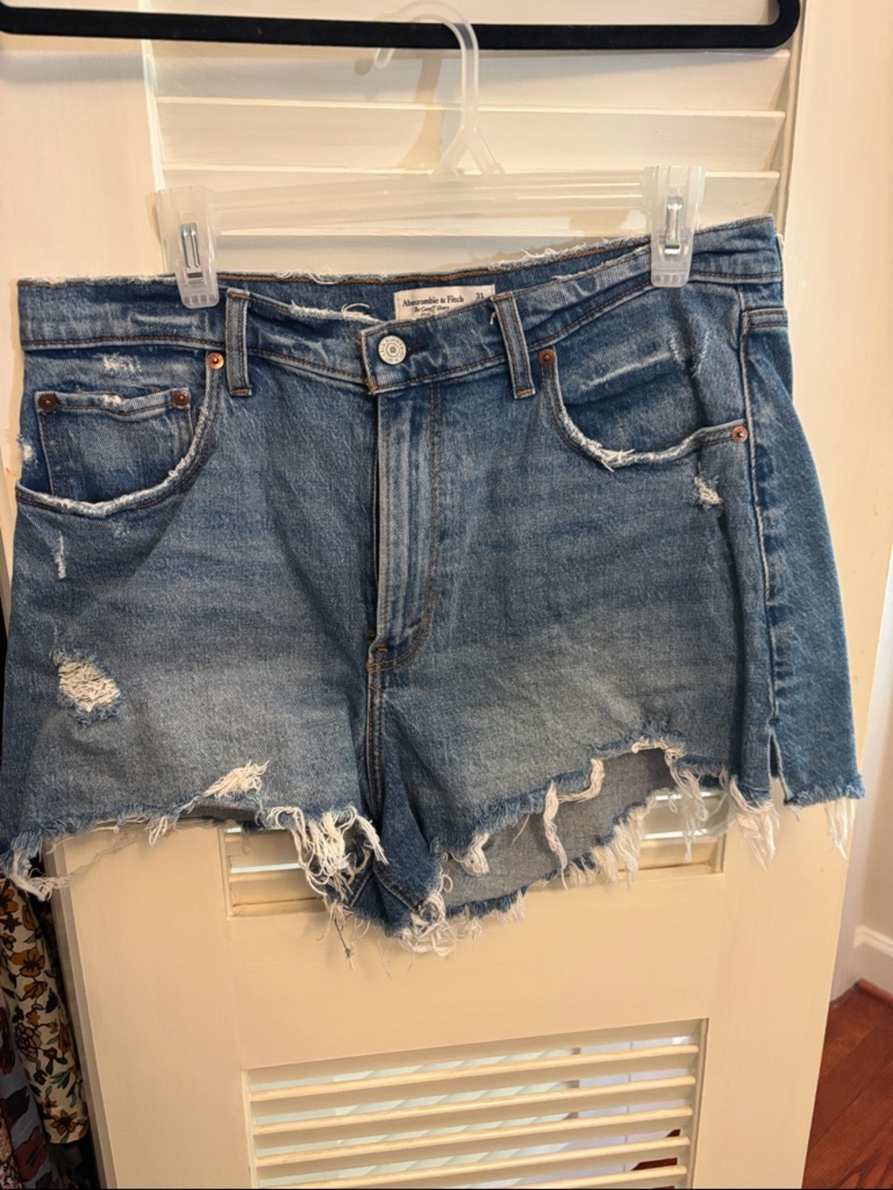 Abercrombie & Fitch Curve Love Distressed Light Blue Cutoff Denim Shorts